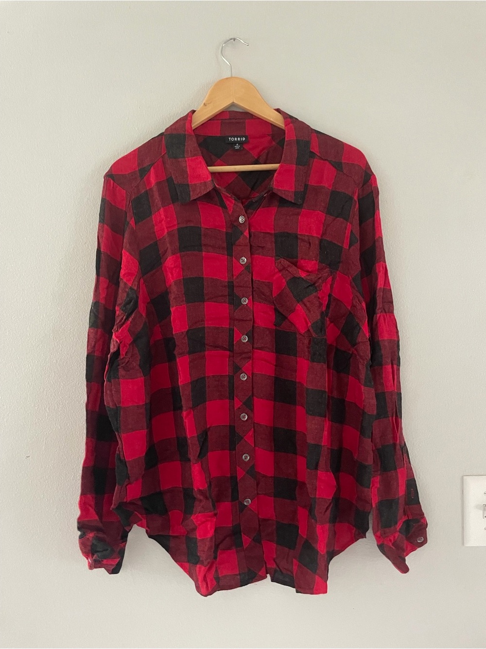 torrid Red and Black Plaid Button-Up Shirt